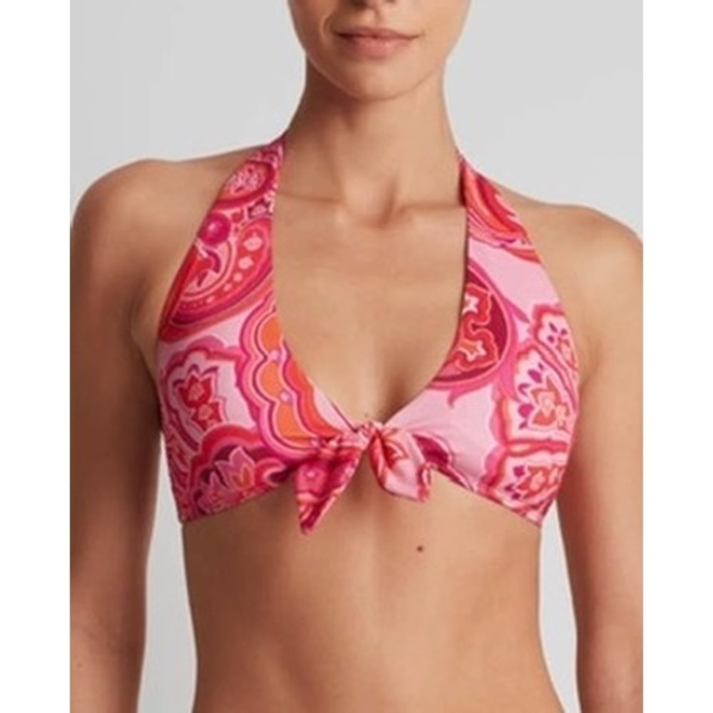 NWT Lauren Ralph Lauren Bikini Top Womens Pink Paisley Halter Triangle 16 $90